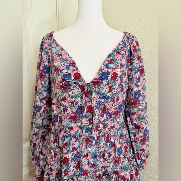 Madewell Boho Purple Midi 3/4 Sleeve Dress | Floral Flattering Neckline Size 2 - Picture 2 of 10
